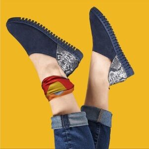 Bendy Navy-Snake Print Suede Slip-On Shoe size 41- all from organic materials